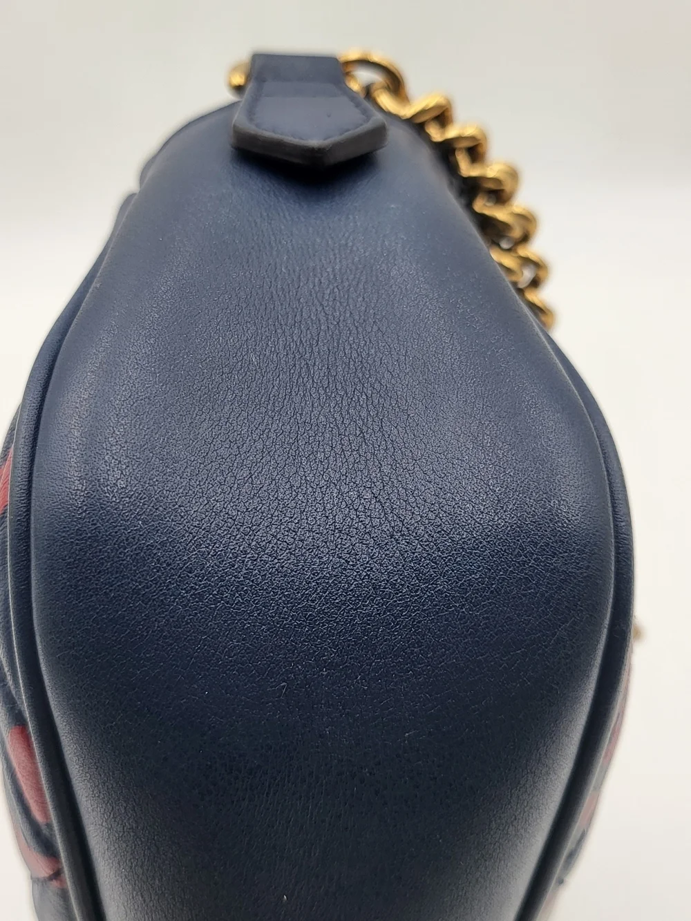 GUCCI Blue Ghost Print Quilted Leather Marmont Metalasse Bag, Authentic w/COA.